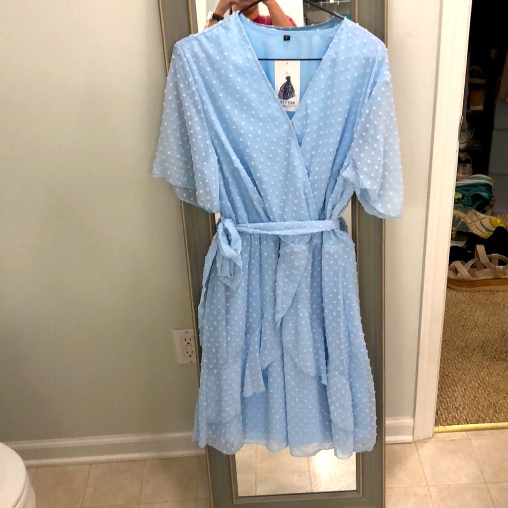 Light blue ruffle wrap dress dotted swiss